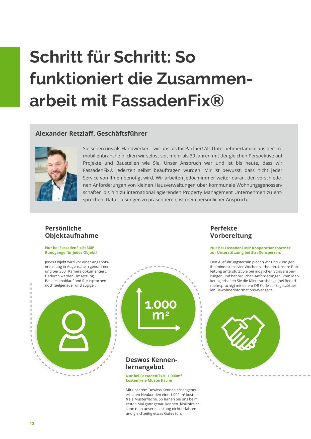 Seite 12: Schritt für Schritt – so funktioniert die Zusammenarbeit mit FassadenFix®, von der Objektaufnahme bis zur Vorbereitung