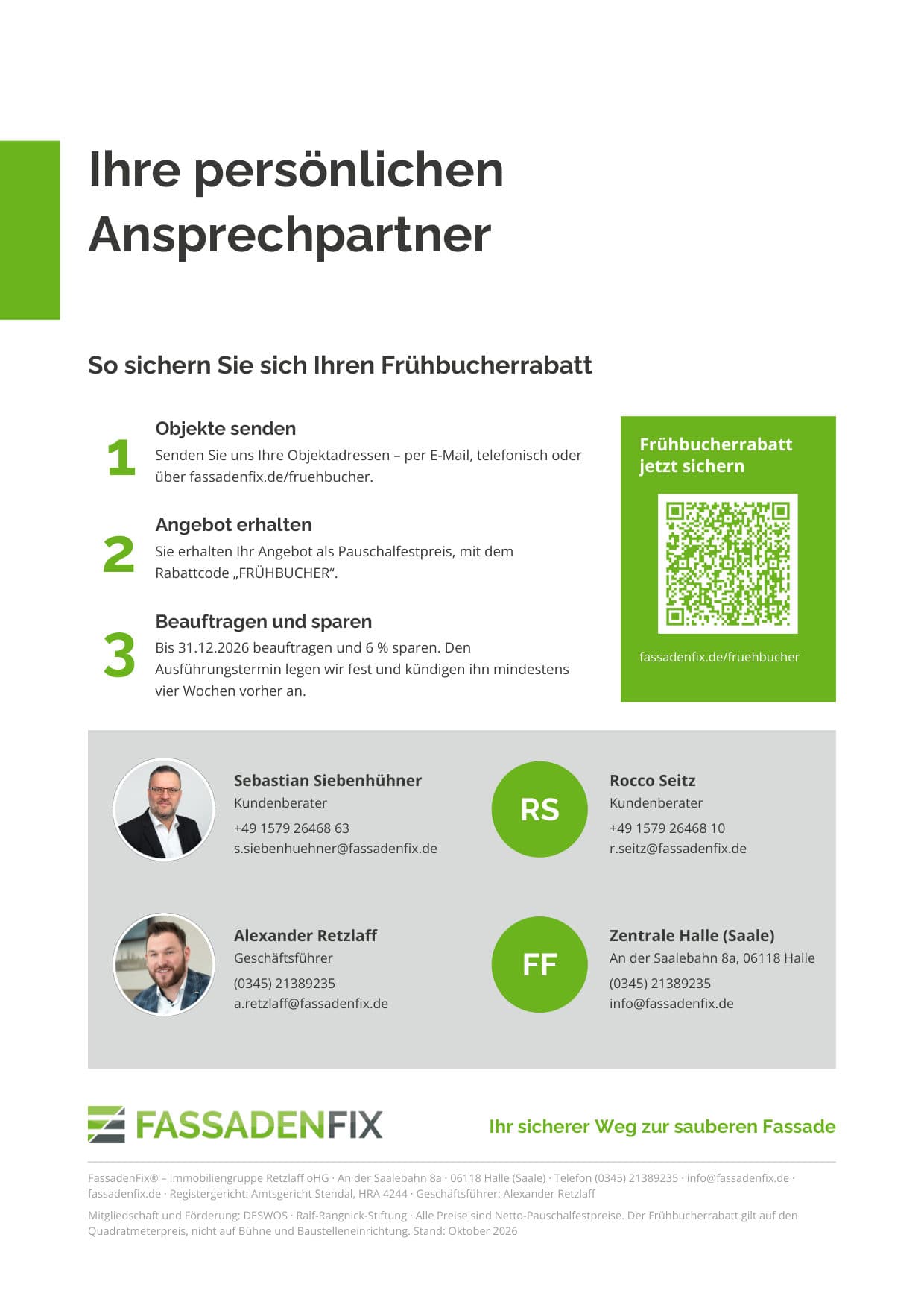 Seite 16: Ihre persönlichen Ansprechpartner und die drei Schritte zum Frühbucherrabatt