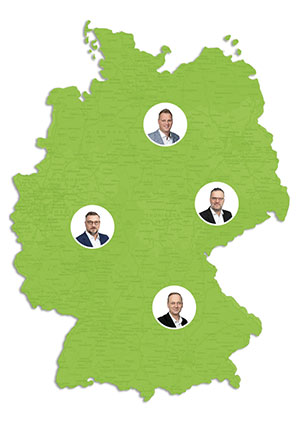 Eine Deutschlandkarte mit der regionalen Darstellung der FassadenFix Kundenberater