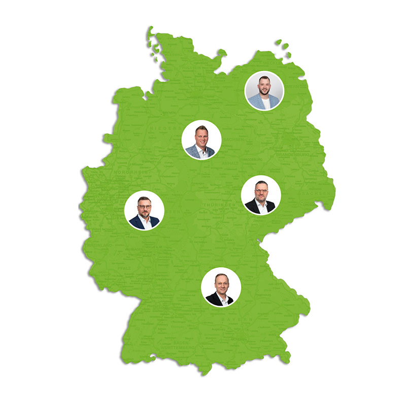 Eine Karte von Deutschland mit den Standorten und Kundenberatern von FassadenFix