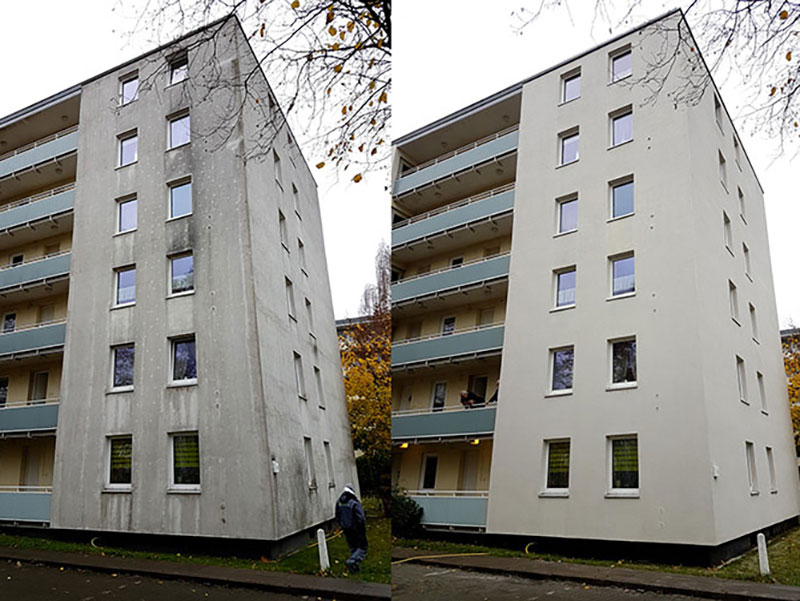 Vor und nach der professionellen Fassadenreinigung von FassadenFix